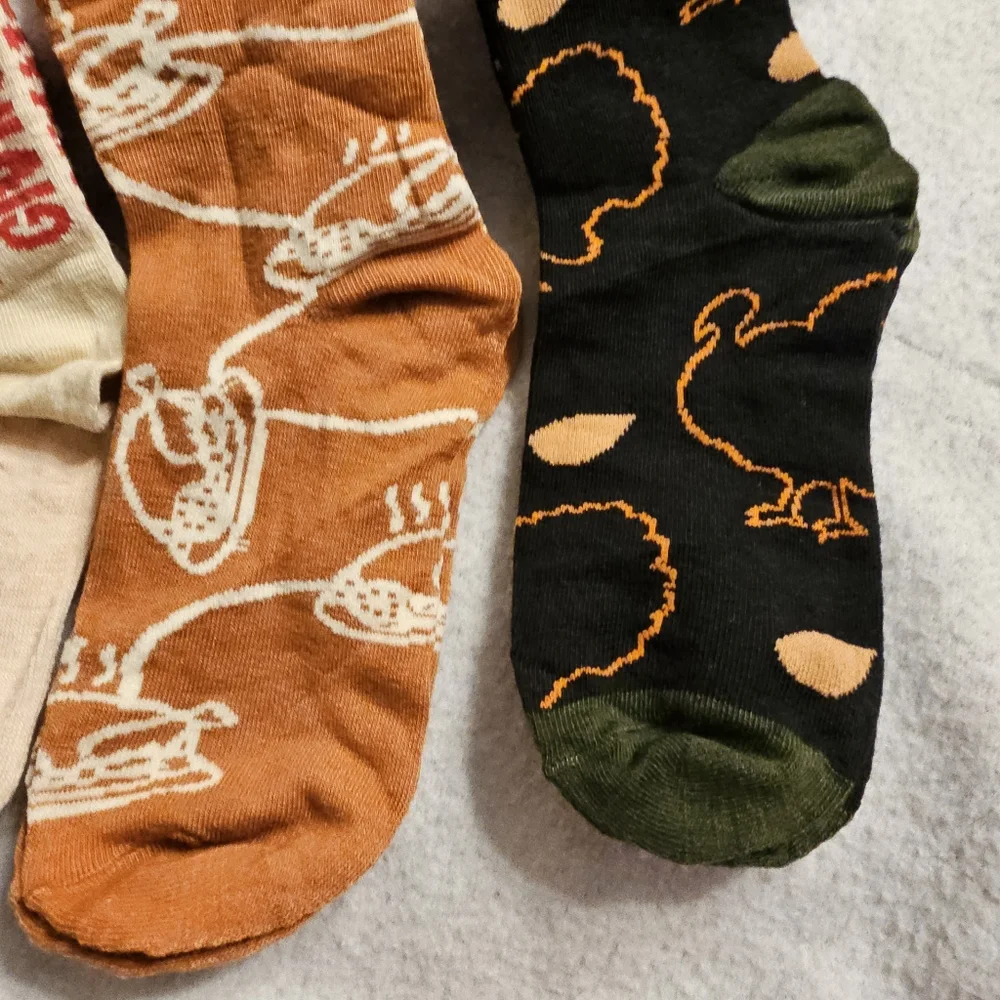 Set Of Three Fall Thanksgiving Turkey New Socks